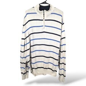 Maus & Hoffman Sweater Mens XXL Quarter Zip Stripe Cotton Stripe‎ Blue Cream